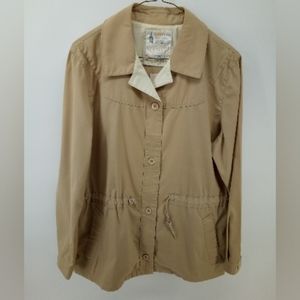 London Fog Lightweight Tan Drawstring Weatherwear Jacket 12 Reg Button